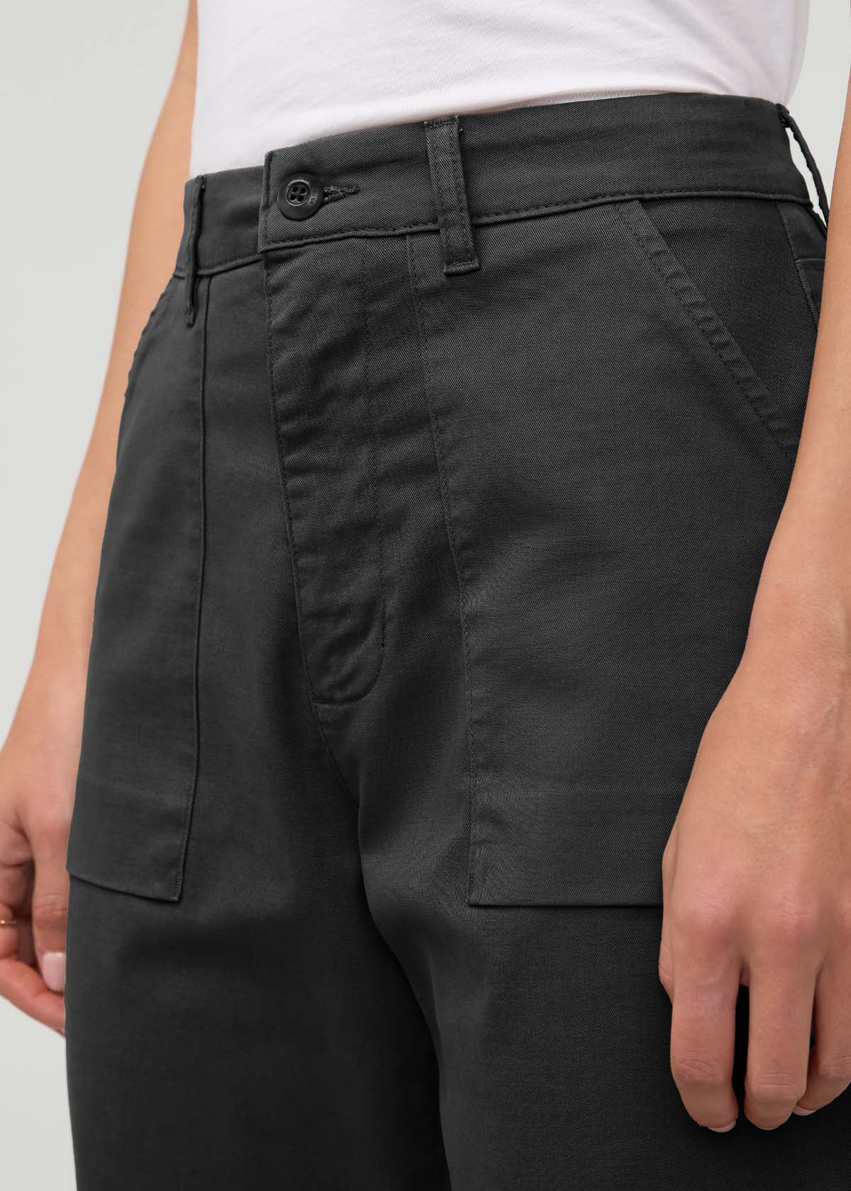 Women's Black Stretch Twill Jogger front waistband detail