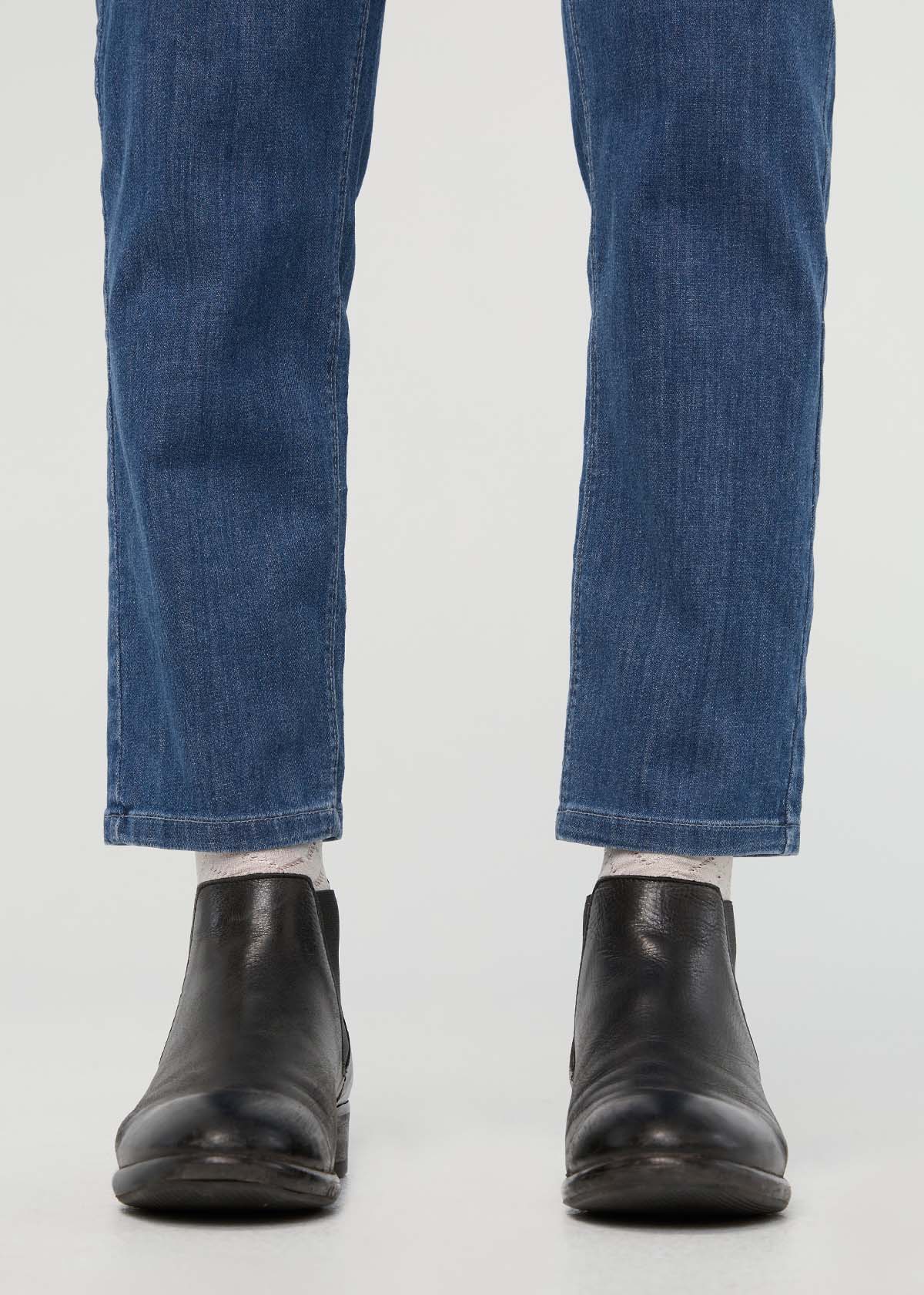 Women's Seaside Blue Relaxed Pull On Lightweight Denim Pants front ankle