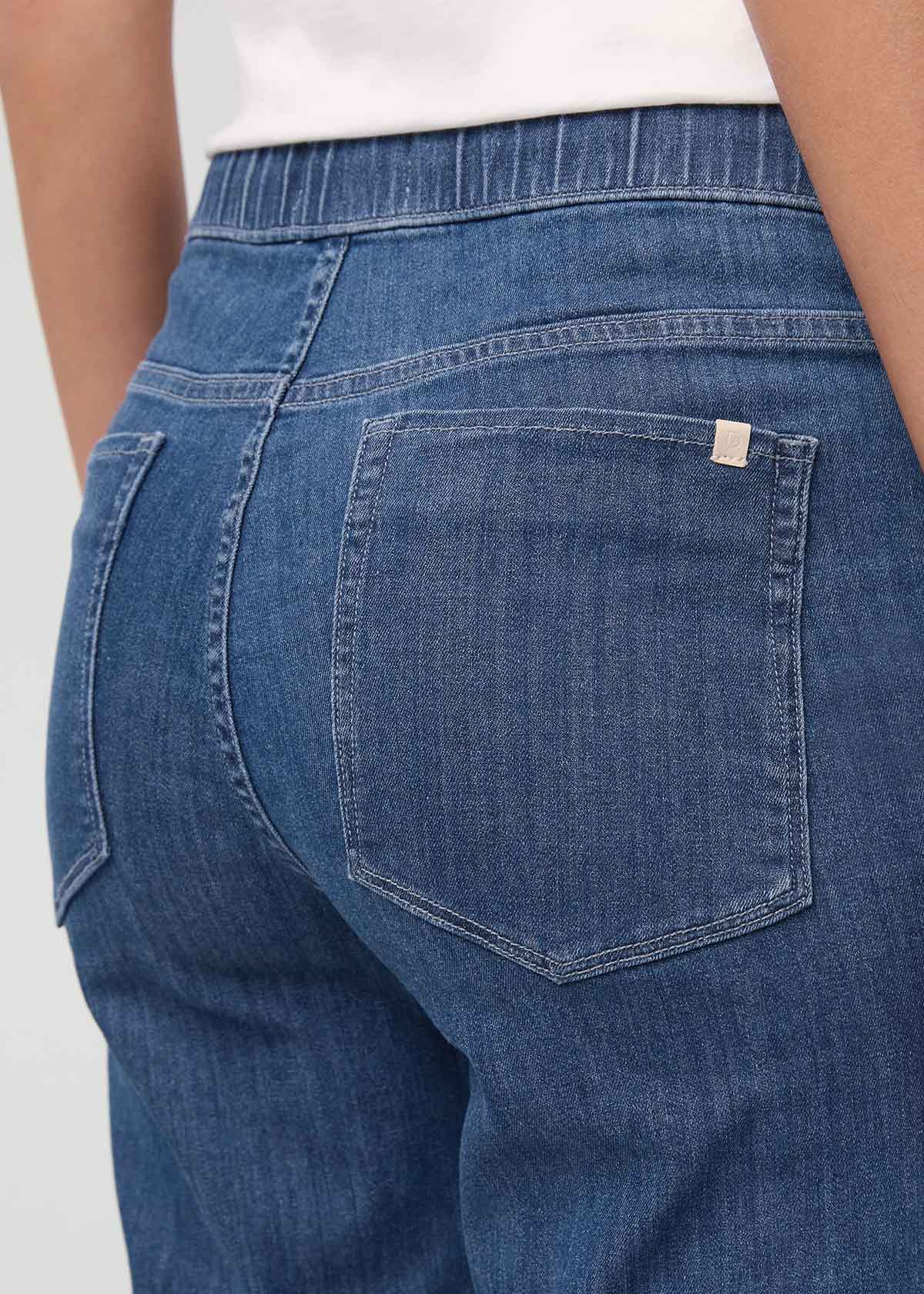 Women's Seaside Blue Relaxed Pull On Lightweight Denim Pants back waistband detail