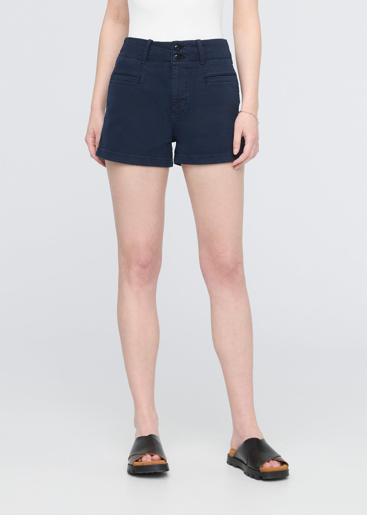 Women's Dark Blue High Rise A-Line Shorts Front