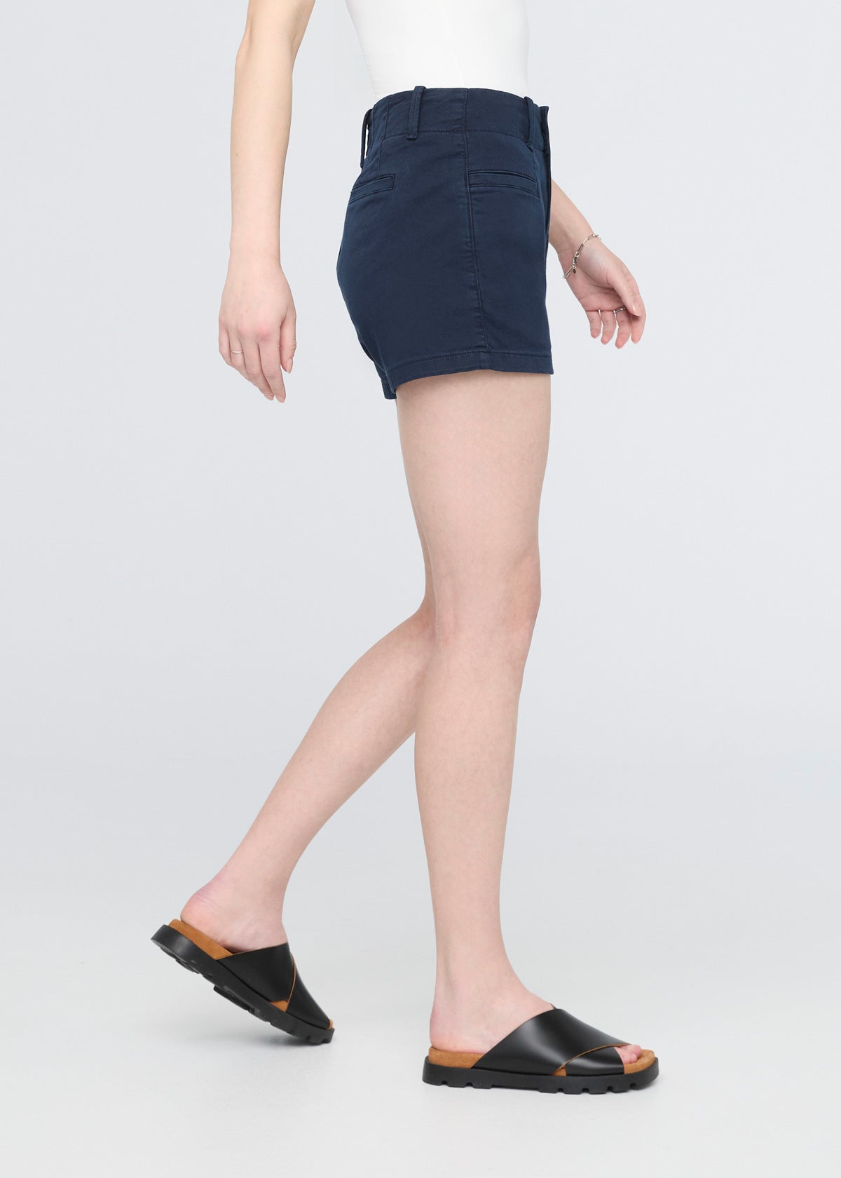 Women's Dark Blue High Rise A-Line Shorts Side