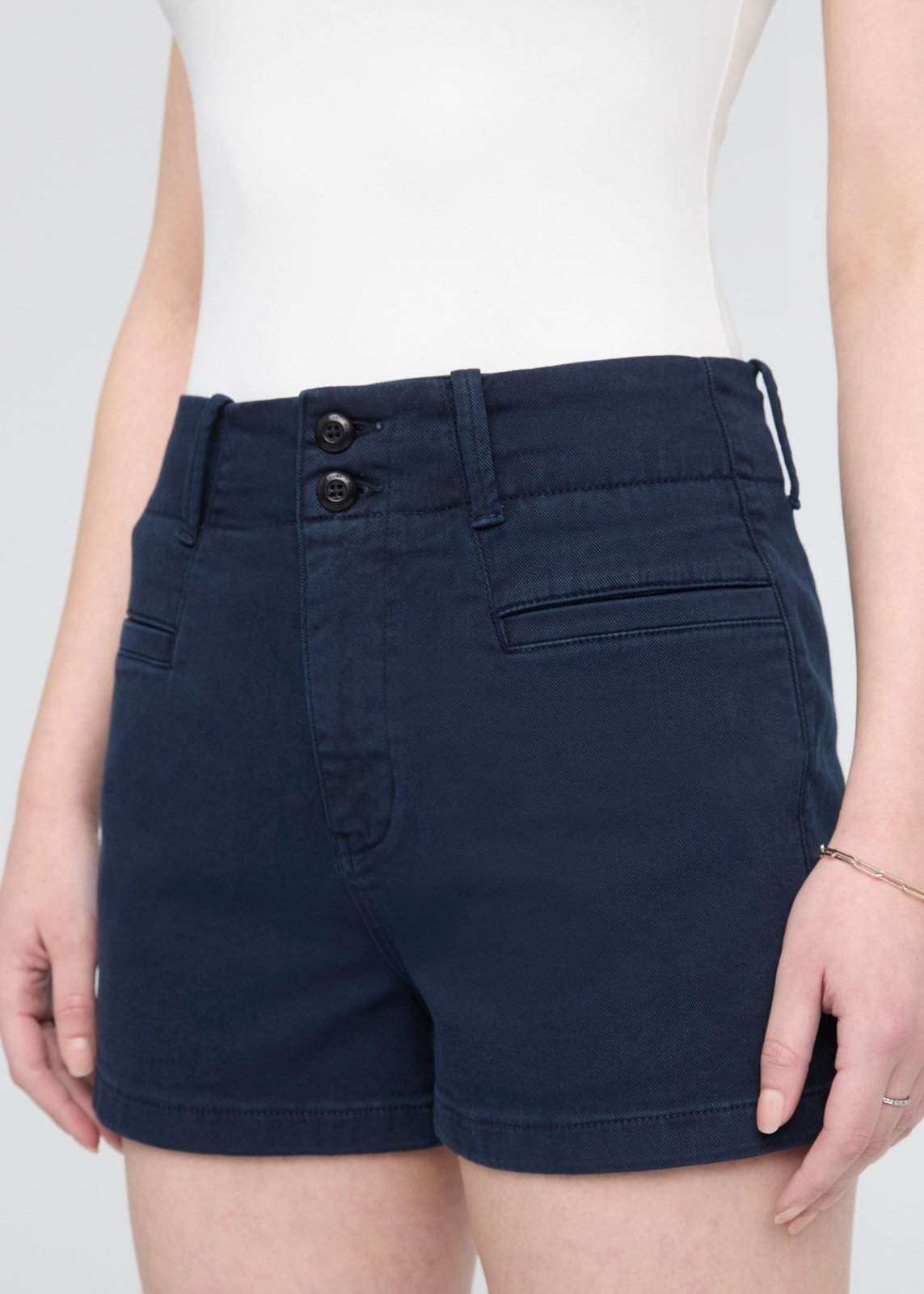 Women's Dark Blue High Rise A-Line Shorts Front Detail