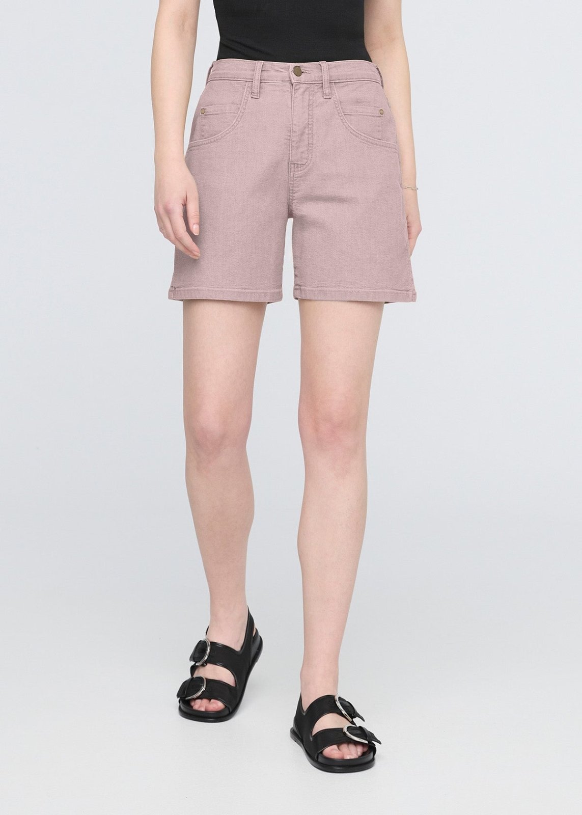 Women's Stretch Canvas Chalk High Rise Relaxed Shorts Front