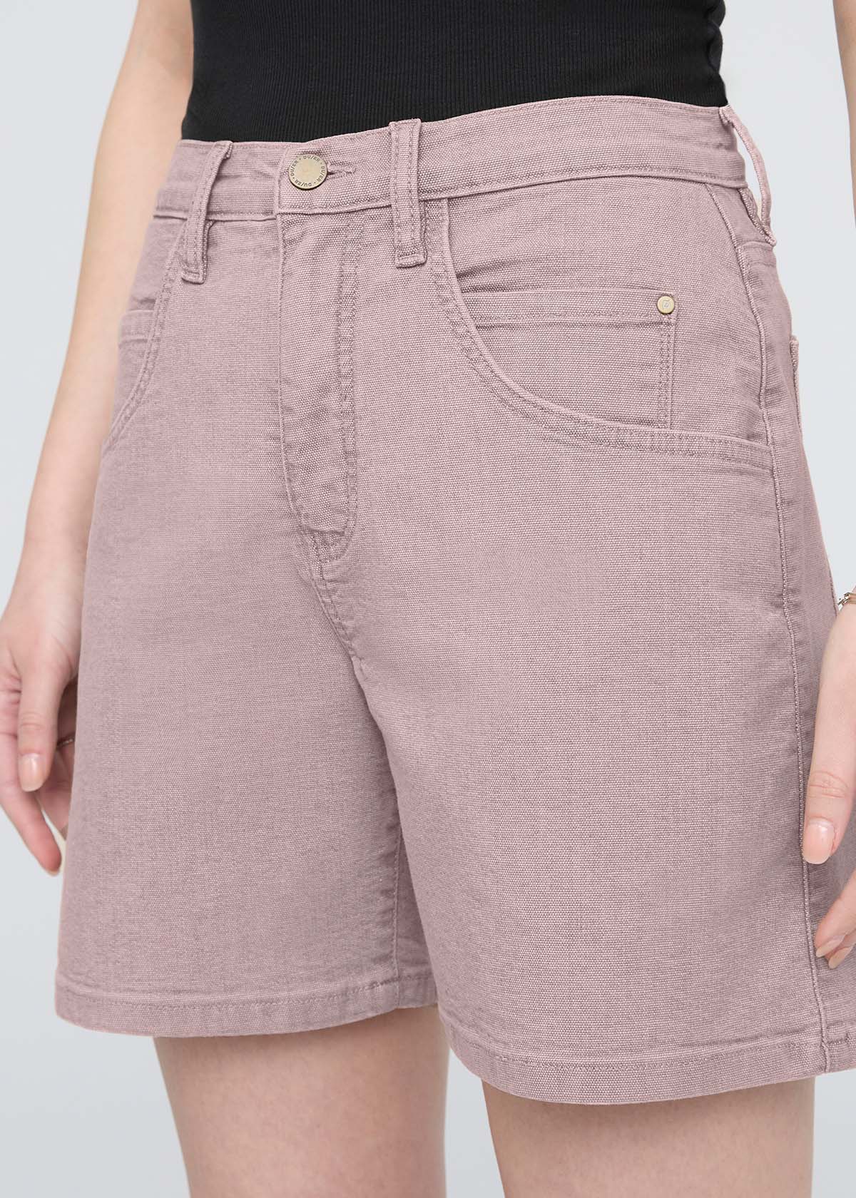 Women's Stretch Canvas Chalk High Rise Relaxed Shorts Waist