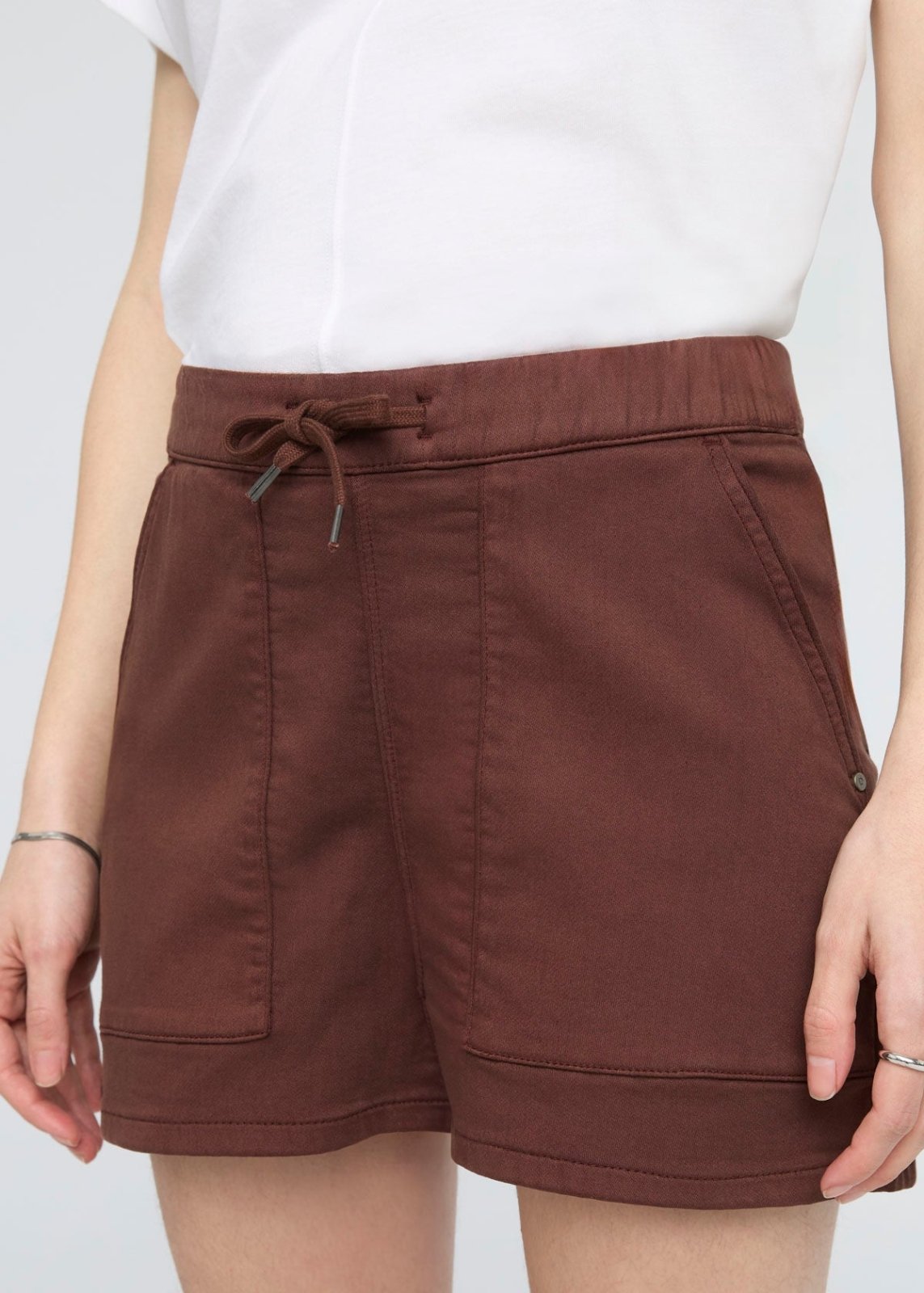 Women's Deep Taupe Pull On Drawstring Shorts front detail