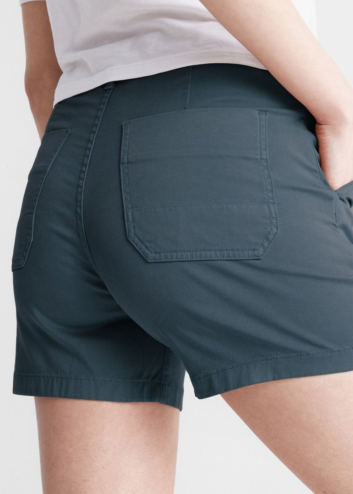 womens dark blue stretch utility shorts back pocket