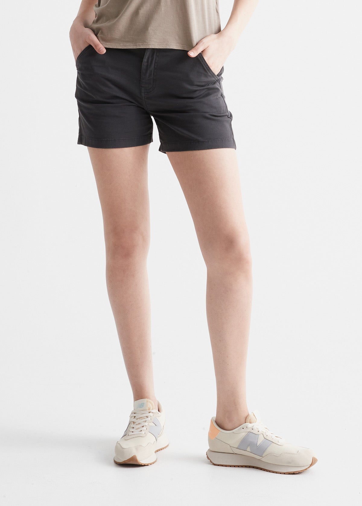womens charcoal stretch utility short front