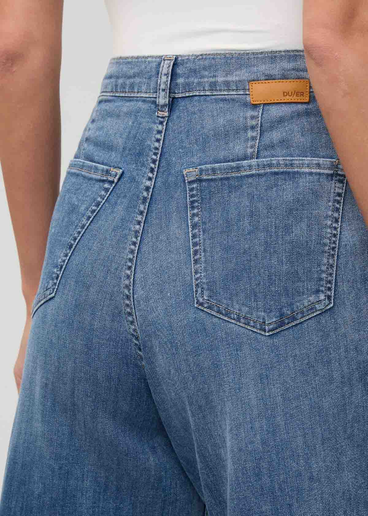 Women's Slate Indigo Denim Lite Pleated Long Short Back Detail