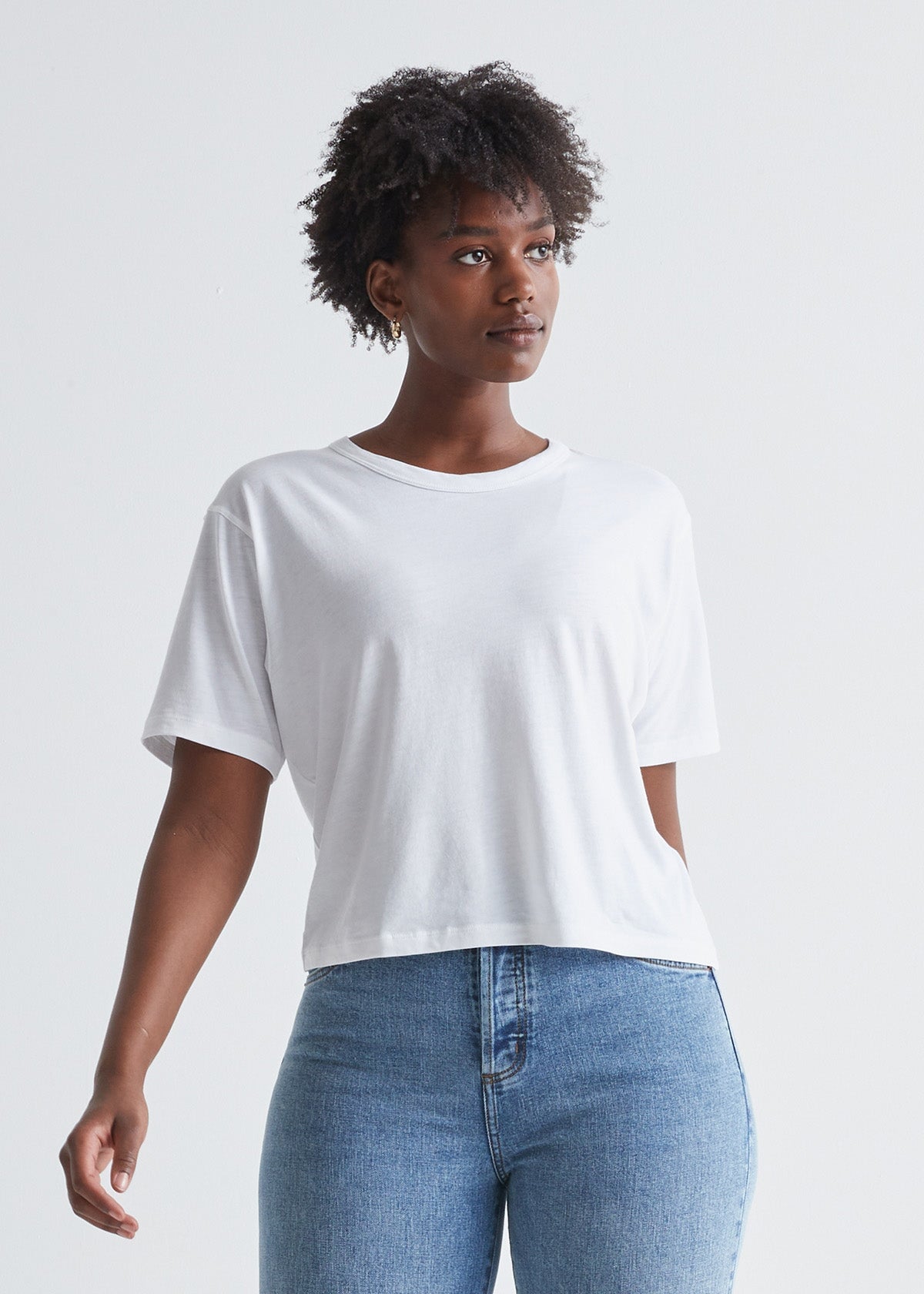 Women's white lightweight soft crop tshirt front