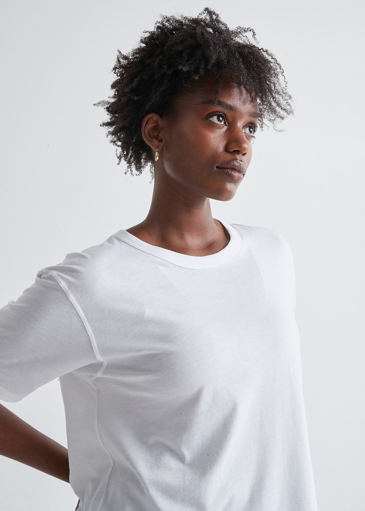 Women's white lightweight soft crop tshirt detail