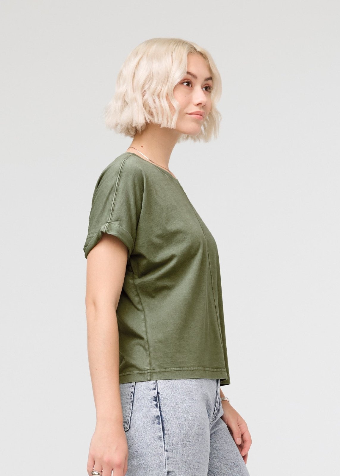 womens vintage green 100% pima cotton t-shirt side