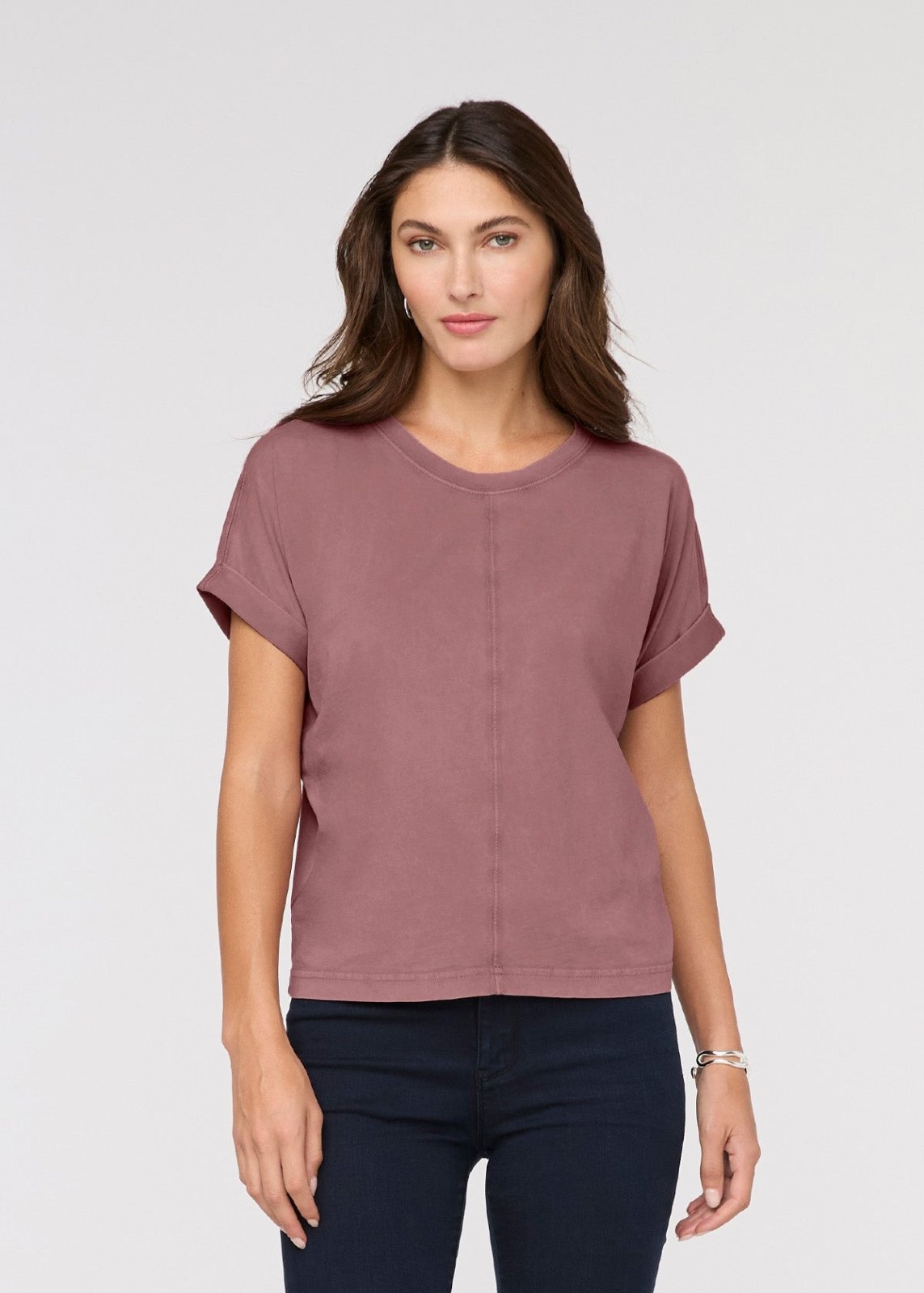 womens washed mauve 100% pima cotton t-shirt front