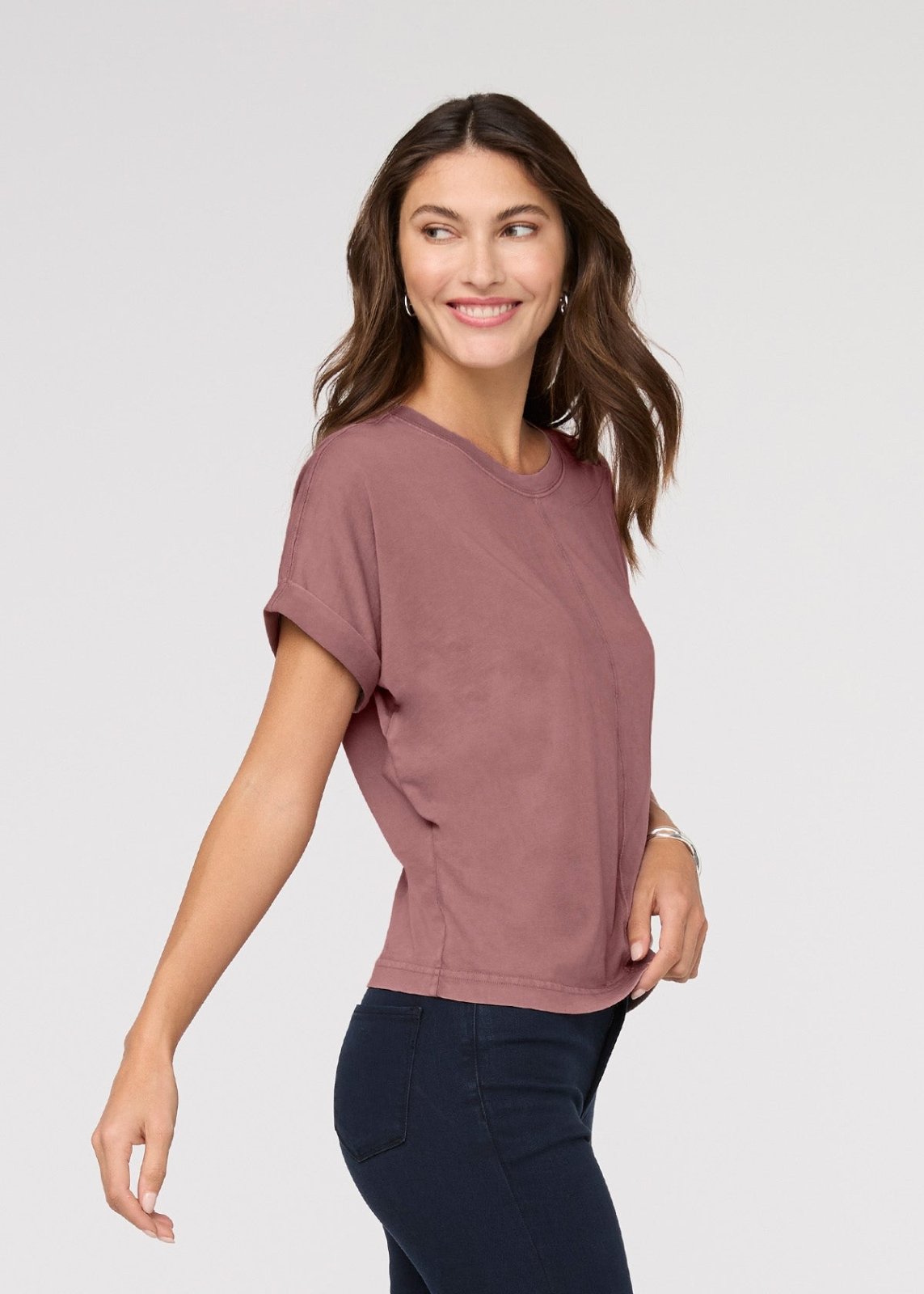 womens washed mauve 100% pima cotton t-shirt side