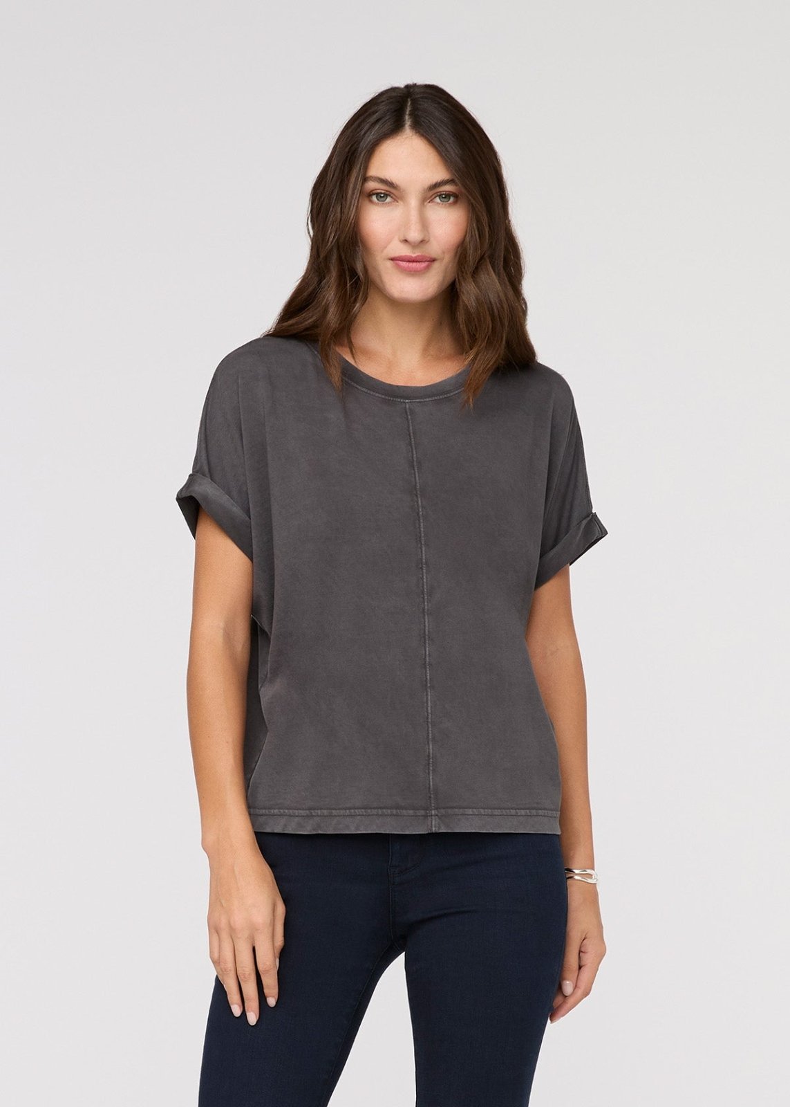 womens washed grey 100% pima cotton shirt front