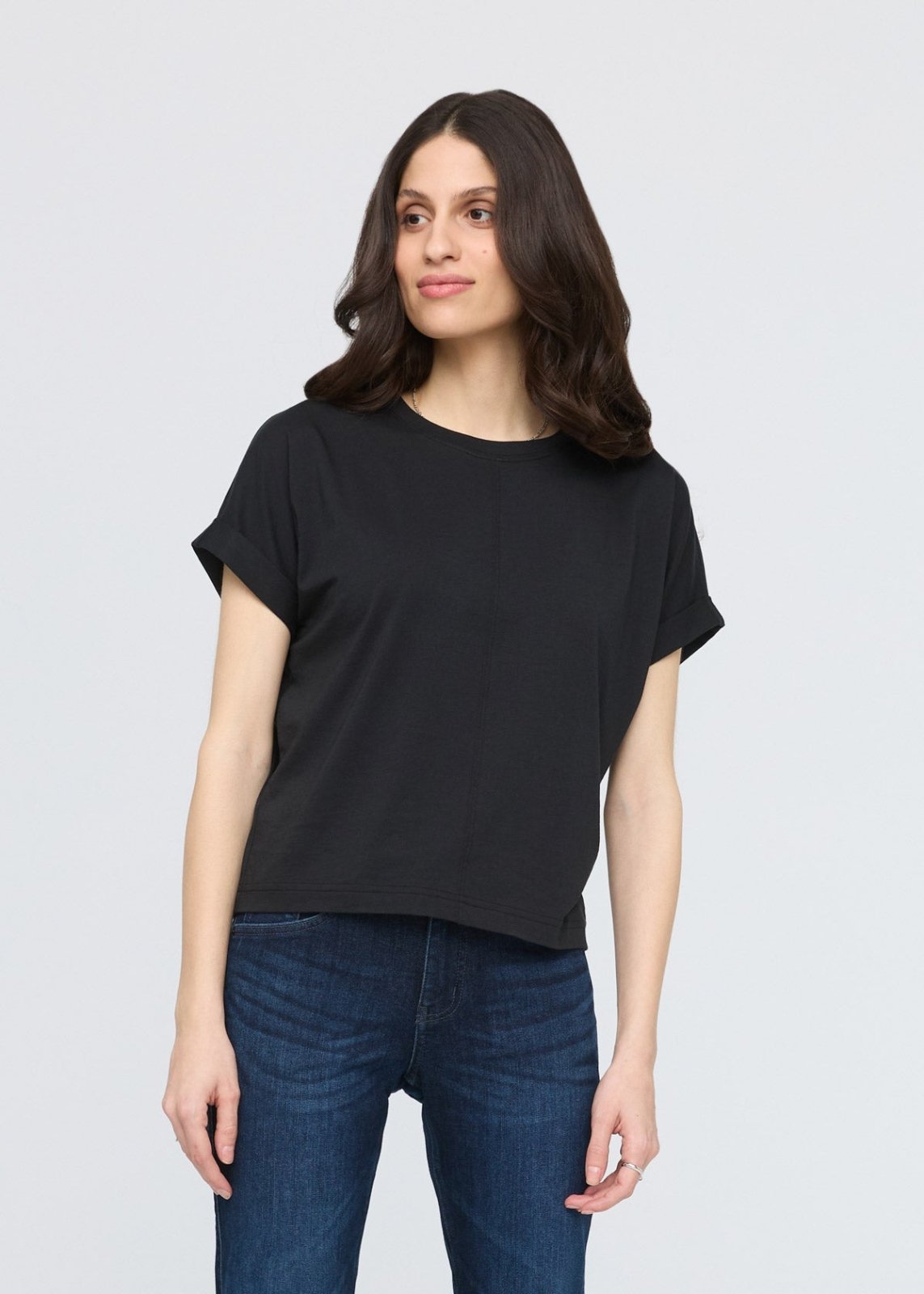 womens black 100% pima cotton t-shirt front