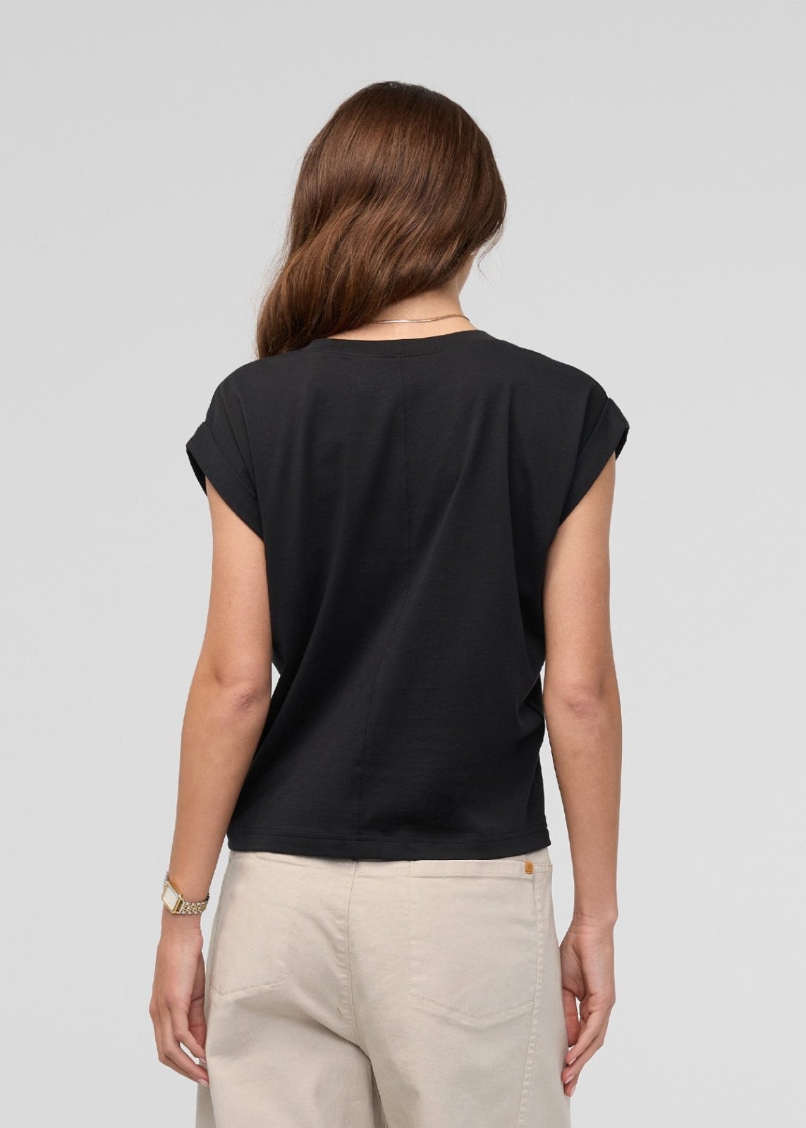 Women's Black Pima Cotton Dolman V-Neck Back