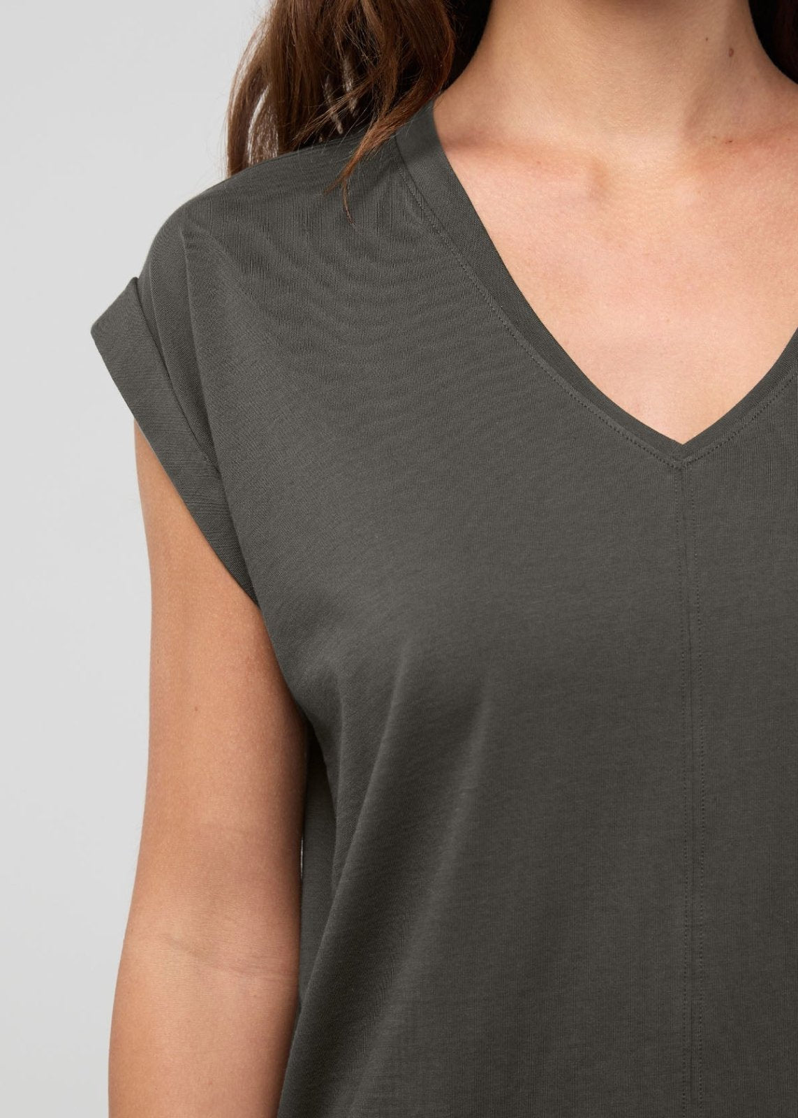 Women's Evergreen Pima Cotton Dolman V-Neck Neck Detail