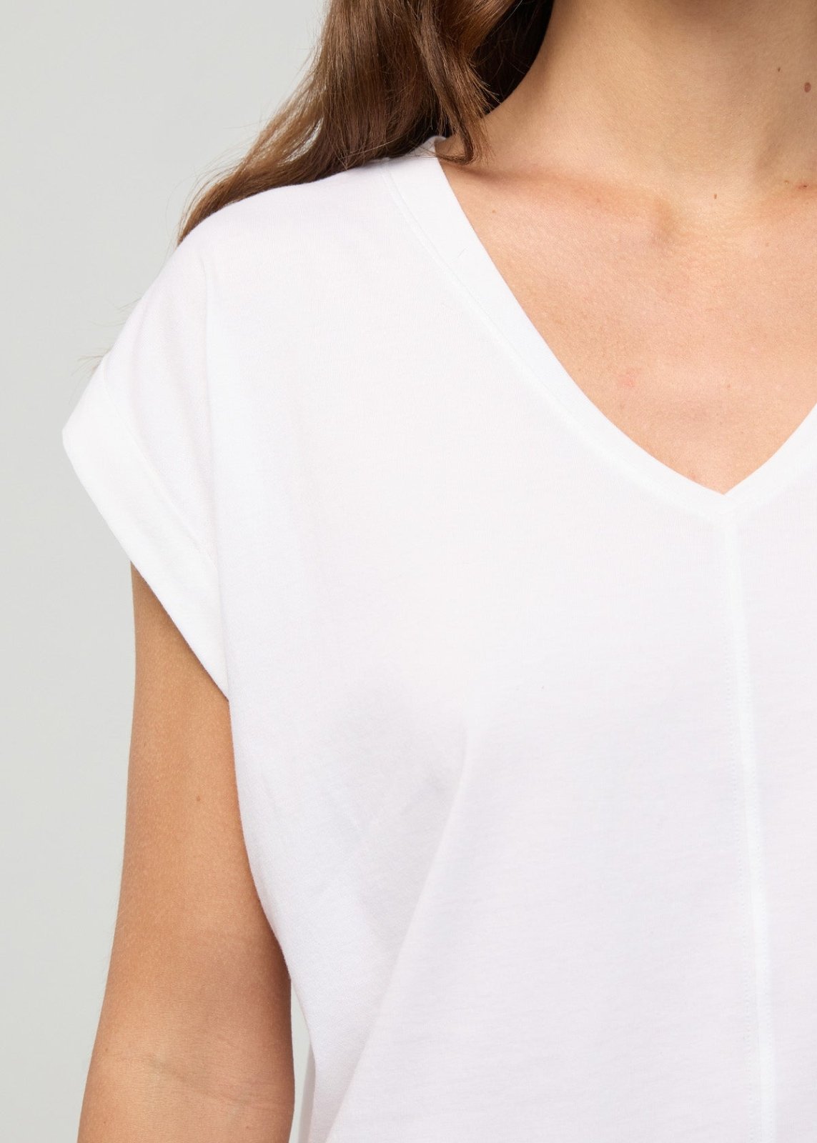 Women's White Pima Cotton Dolman V-Neck Neckline