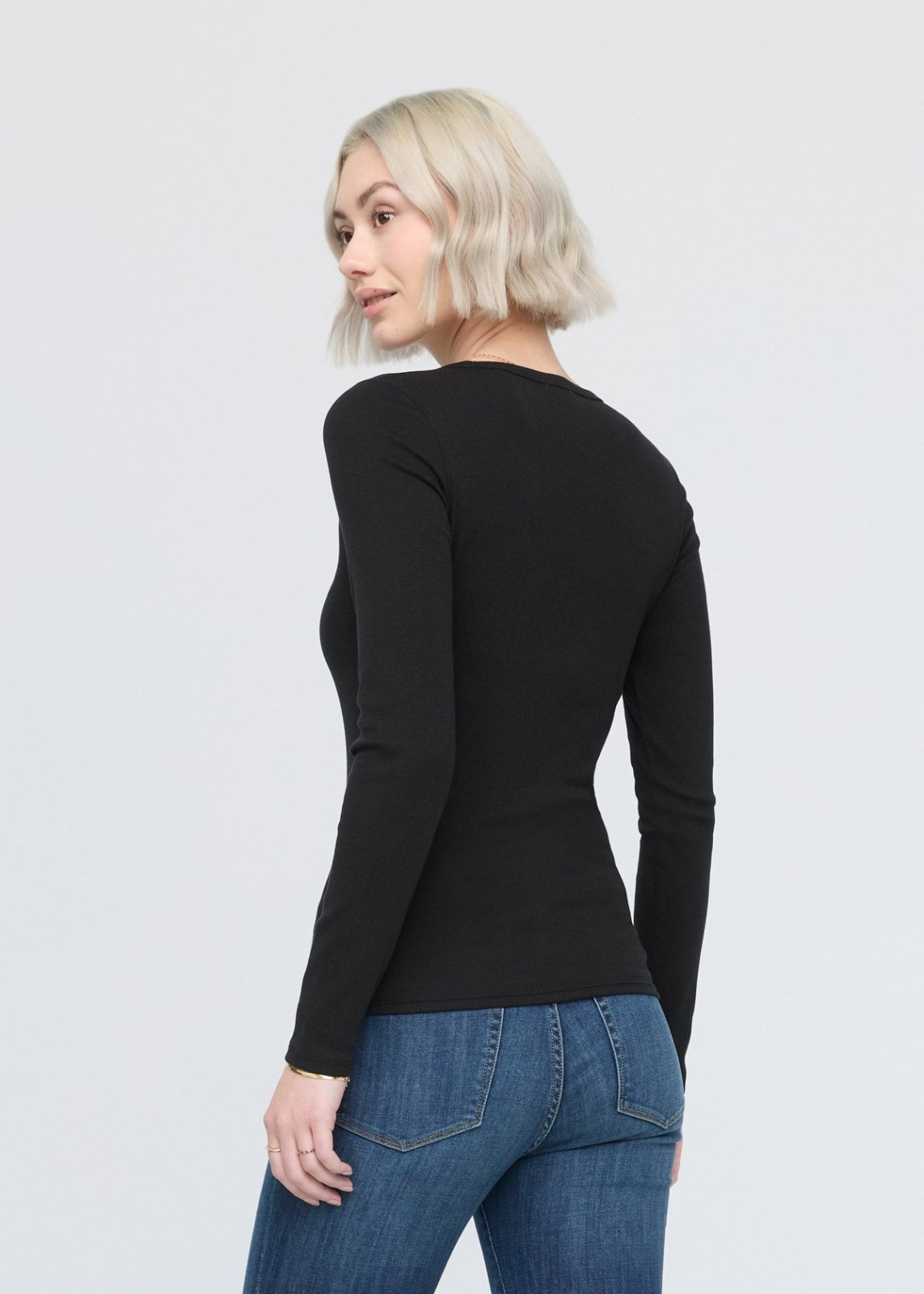 womens black ribbed pima cotton long sleeve back