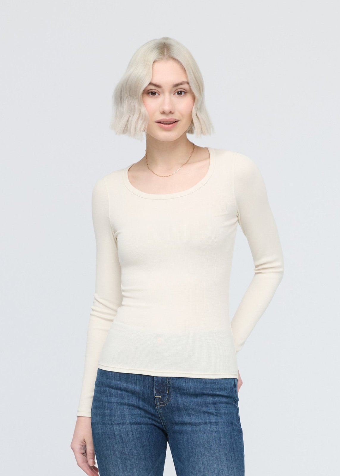 womens off-white pima cotton ribbed long sleeve t-shirt front