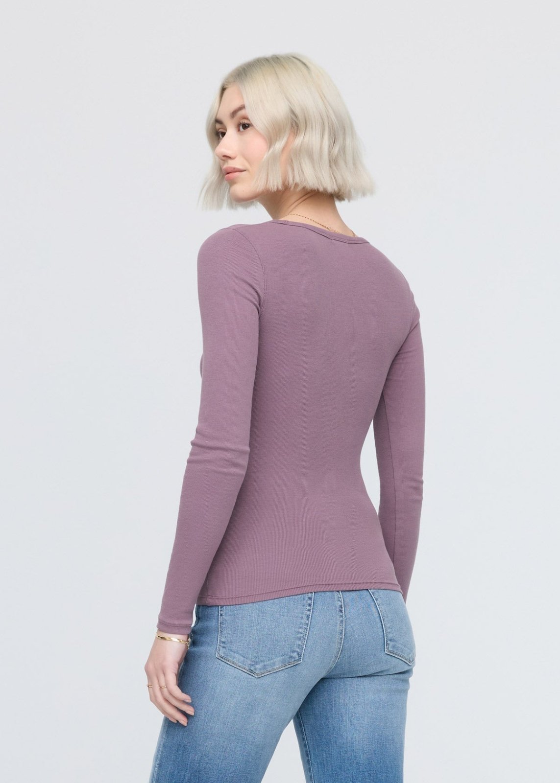 womens light purple ribbed pima cotton long sleeve back