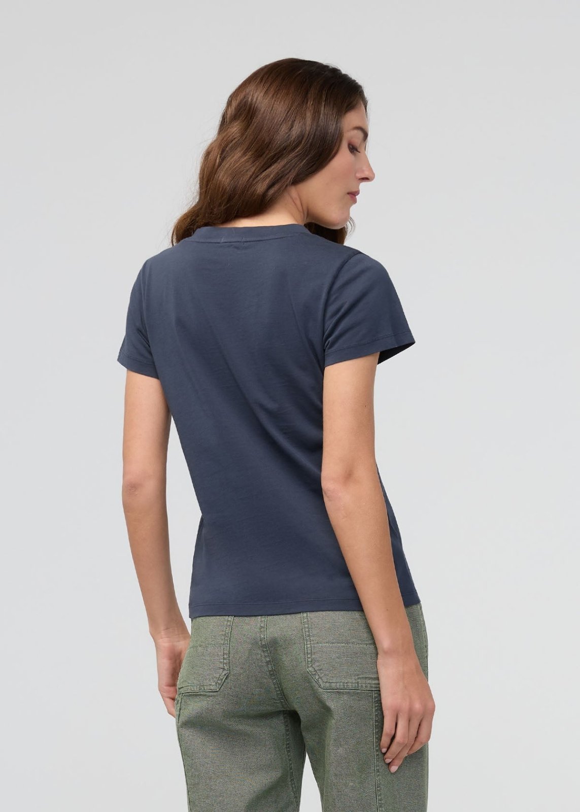 Women's Navy Pima Cotton V-Neck Back