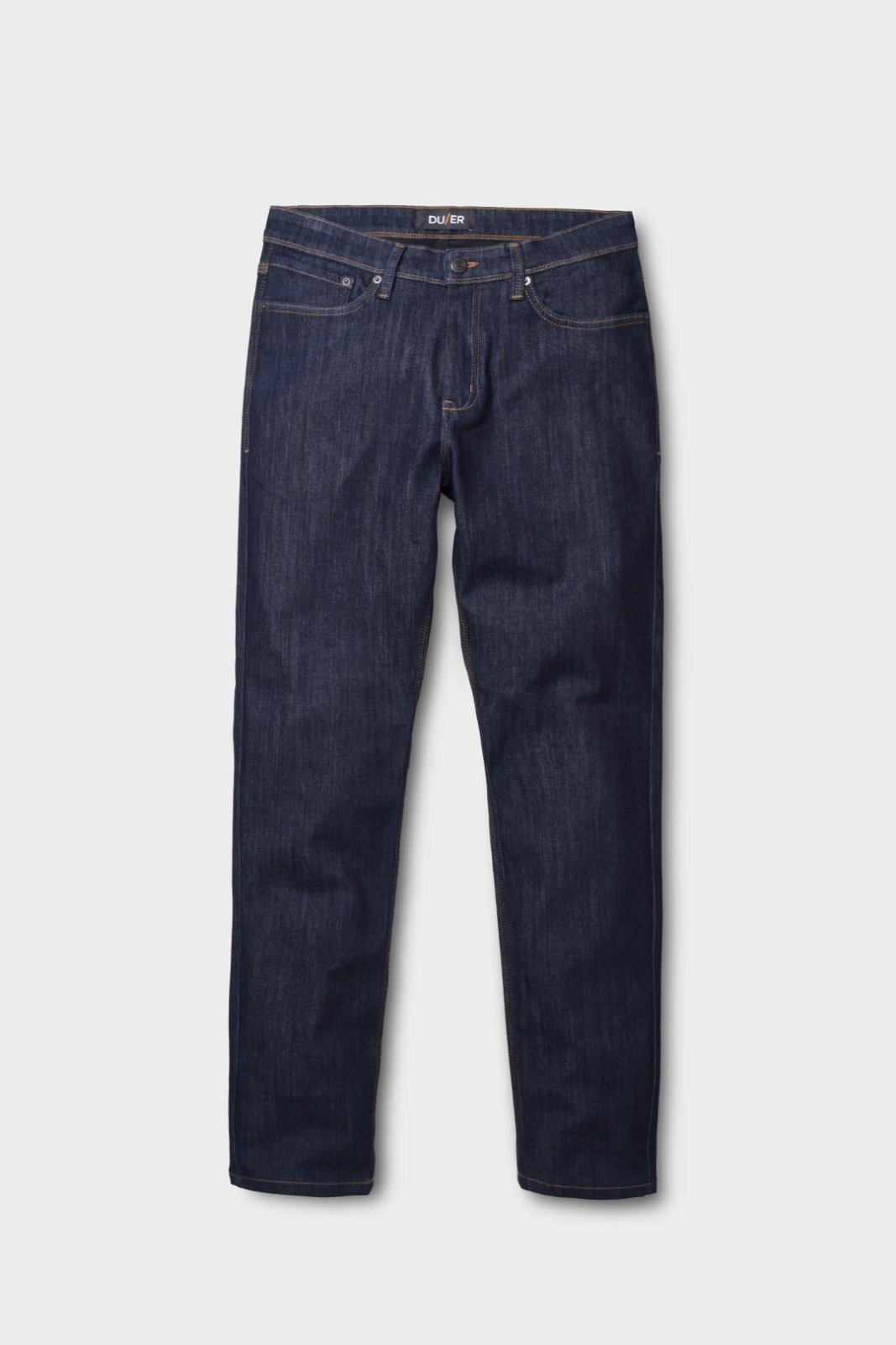 blue waterproof stretch jeans flat lay