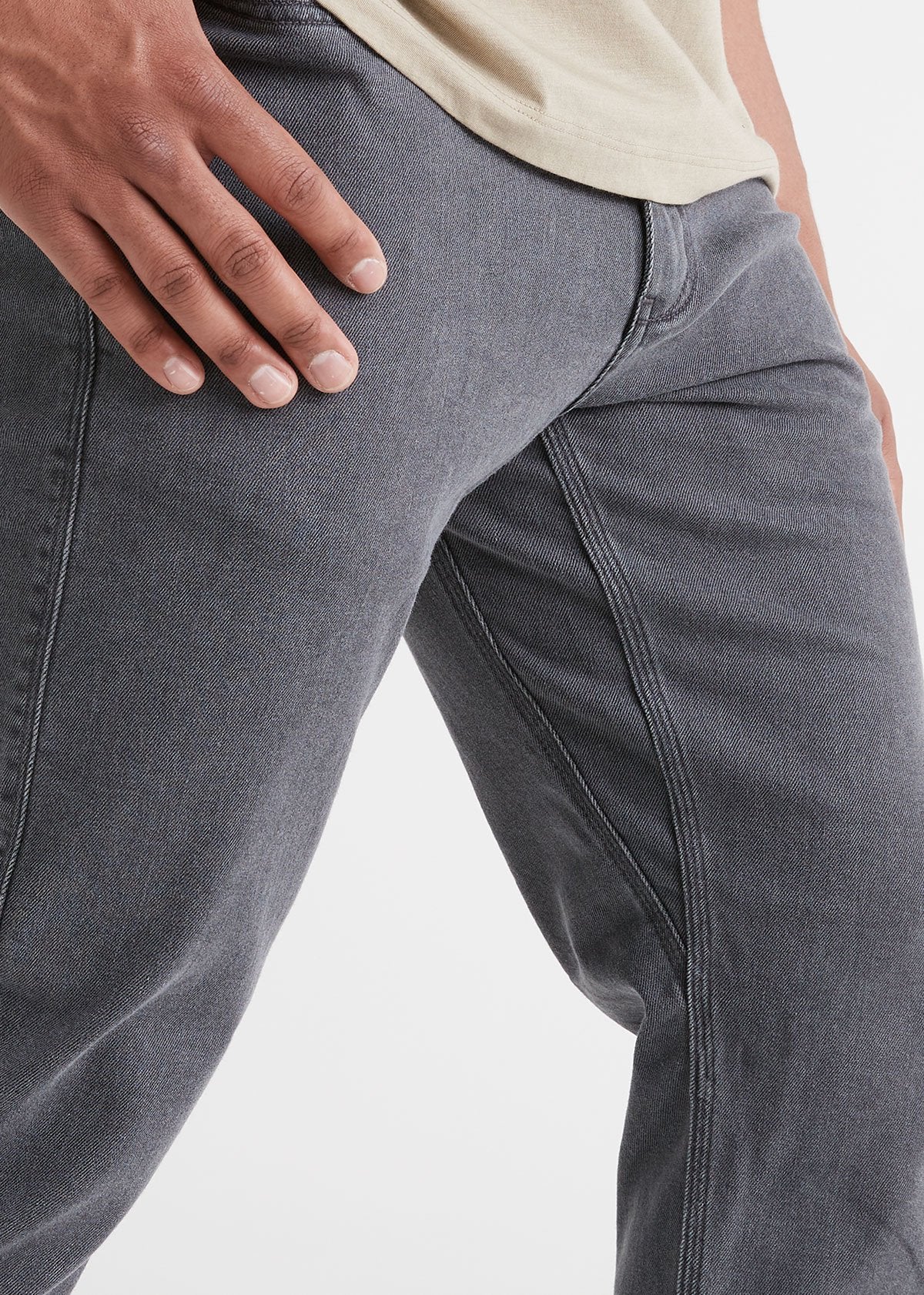 mens aged grey relaxed fit stretch jeans detail