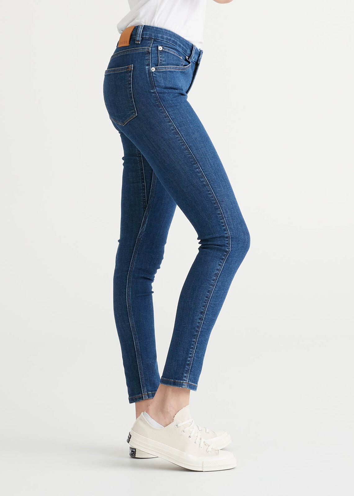 Women's Medium Blue Mid Rise Skinny Fit Stretch Jeans Side
