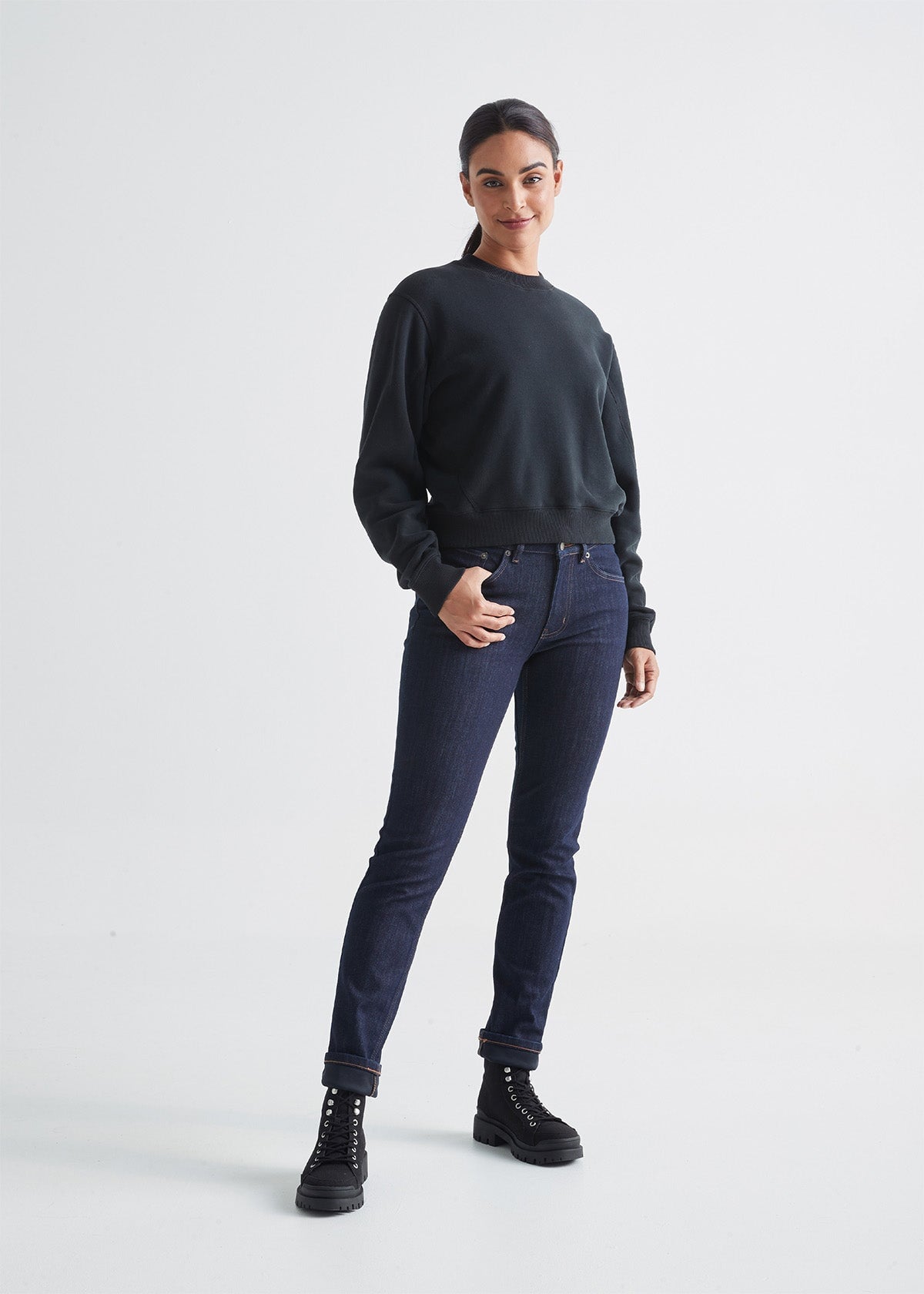 Women's Straight Jeans, Black/Dark grey