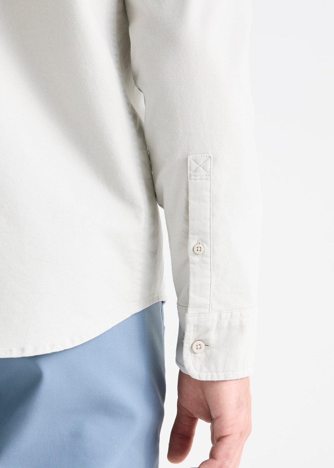 mens off-white stretch button down shirt sleeve button details