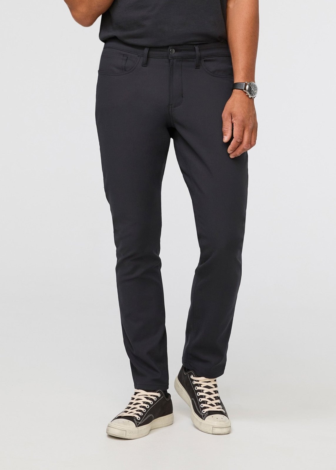 mens black relaxed fit stretch pant front