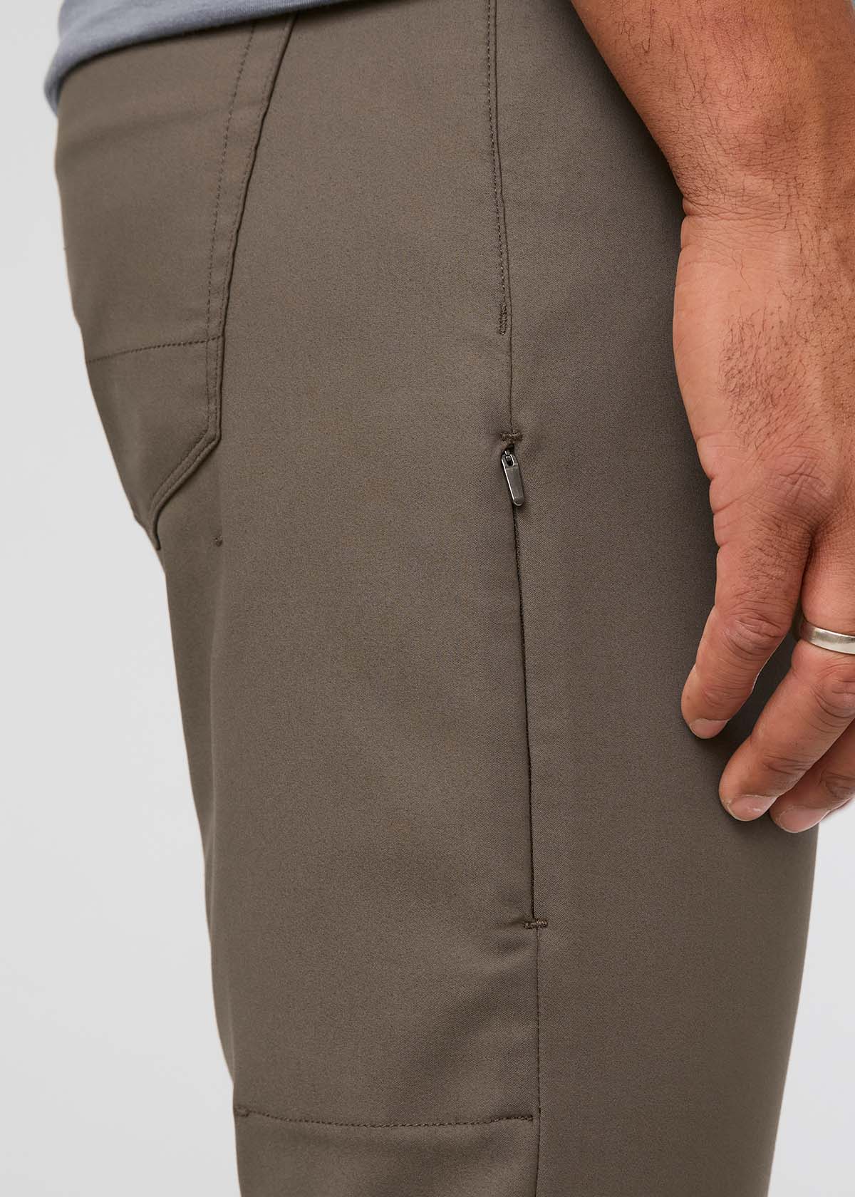 mens grey-green relaxed fit stretch pants thigh zip pocket