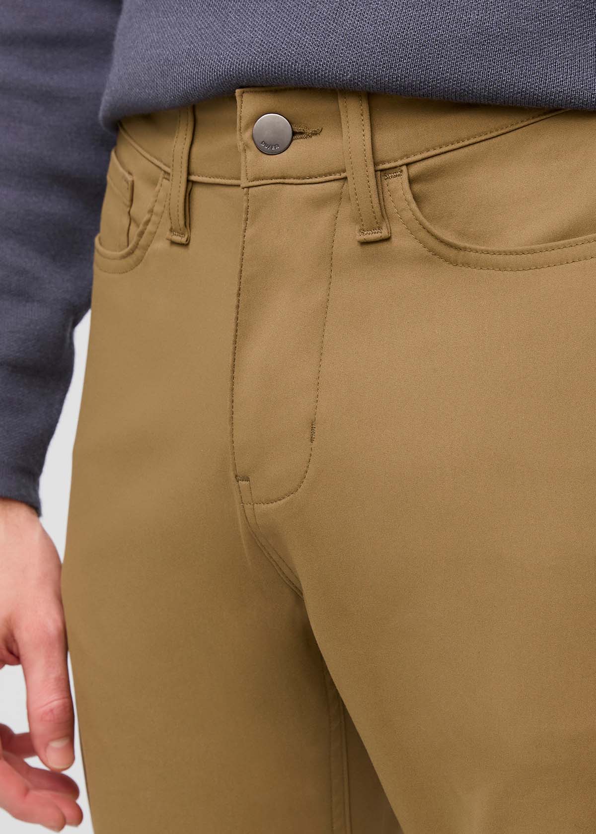 mens khaki slim fit stretch pant waistband detail