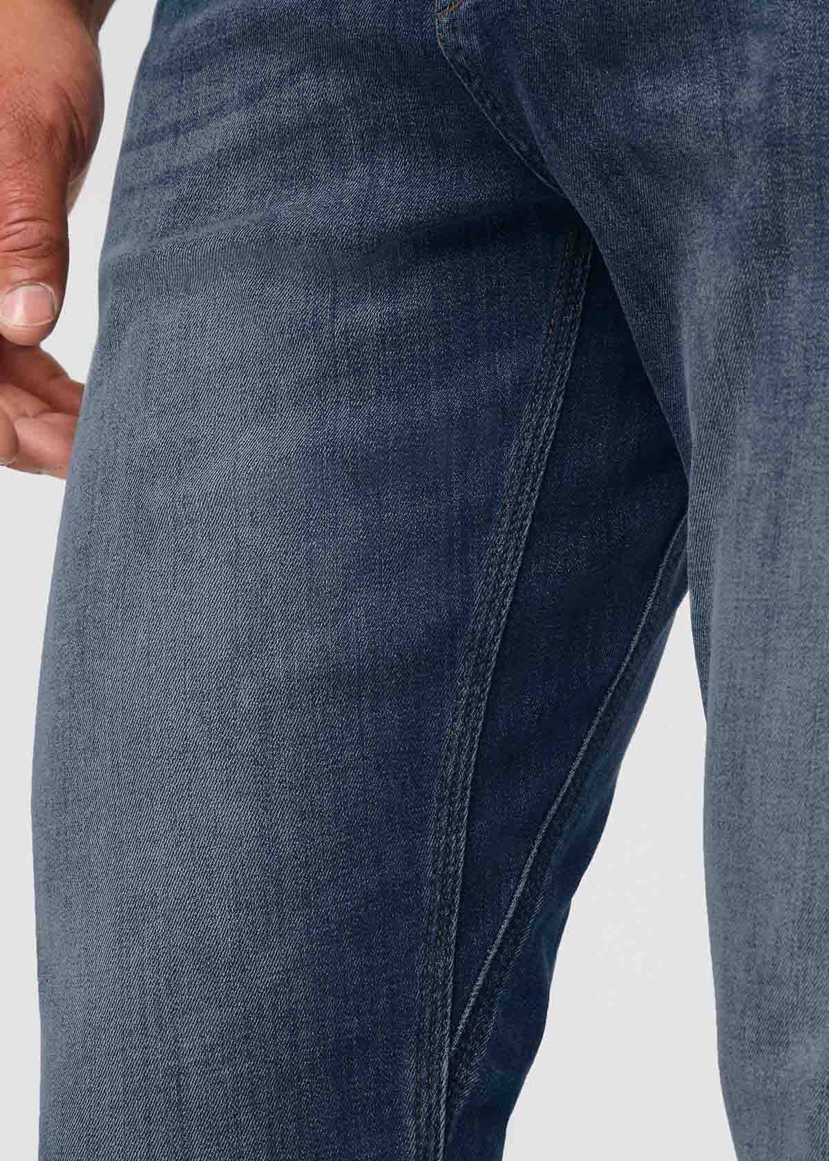 mens medium wash relaxed fit stretch jeans gusset detail