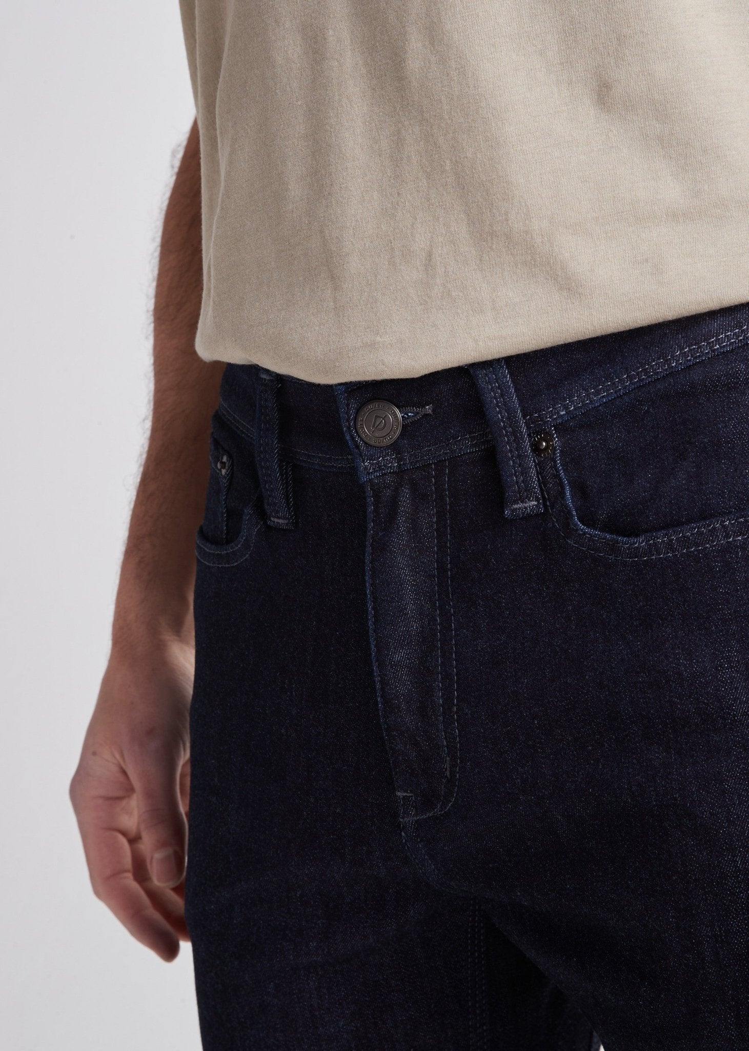 blue slim fit stretch jeans waistband detail