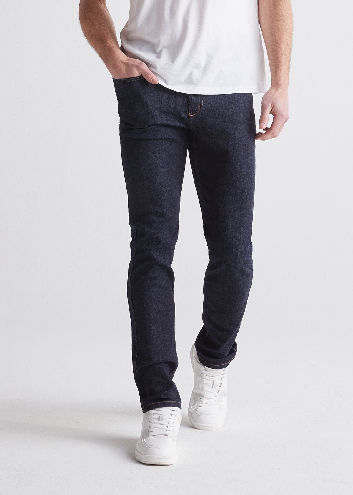 mens dark blue slim fit stretch jeans front