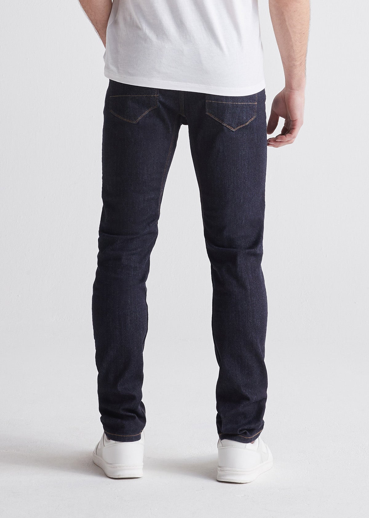 mens dark blue slim fit stretch jeans back