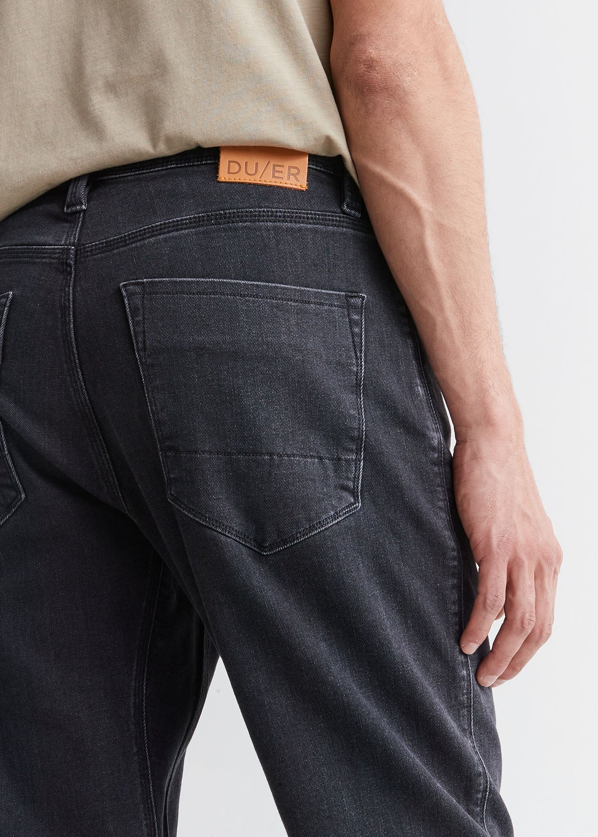 mens vintage black athletic straight fit stretch jeans back patch detail