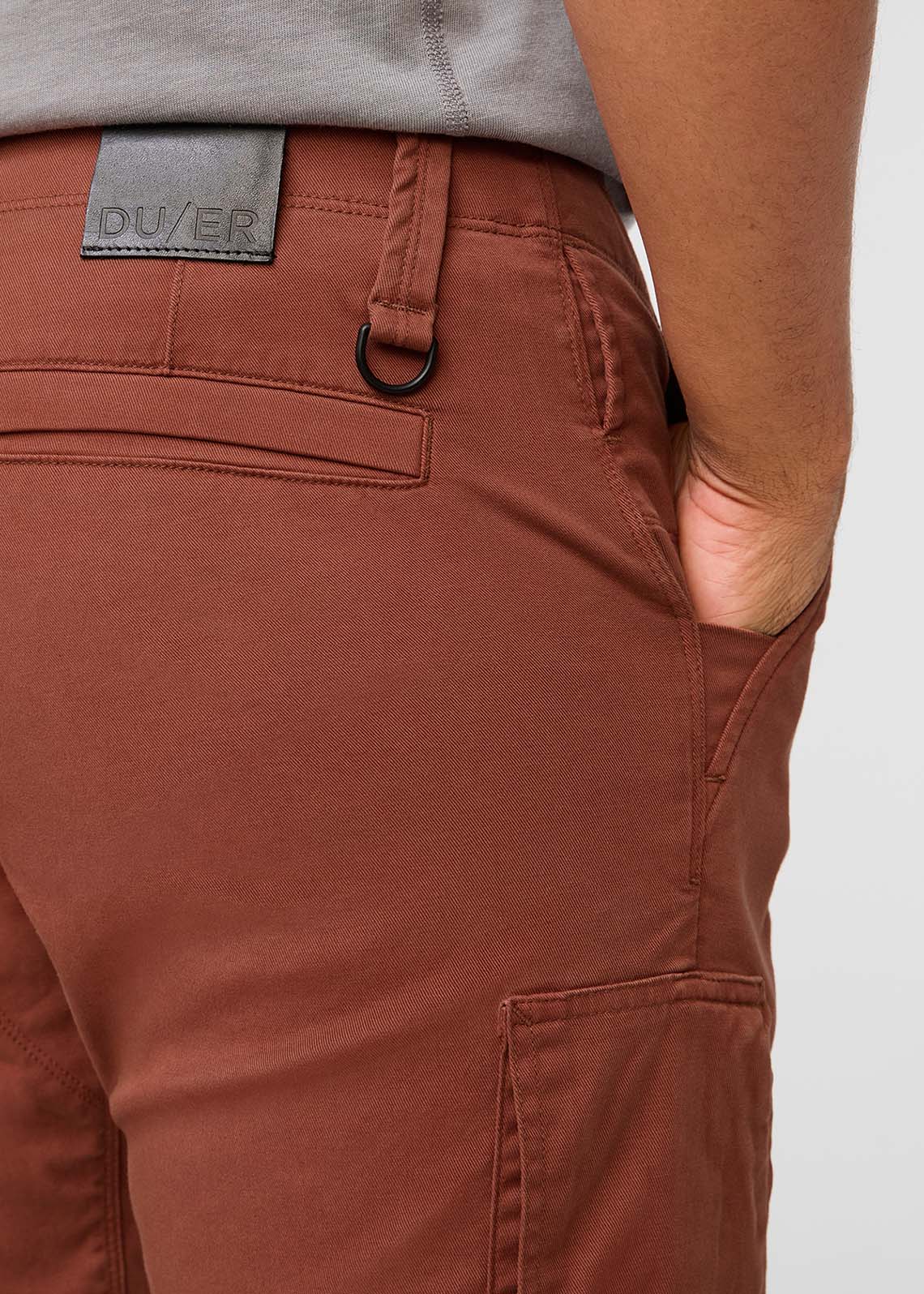 mens red-brown athletic waterproof pant back pocket and key ring