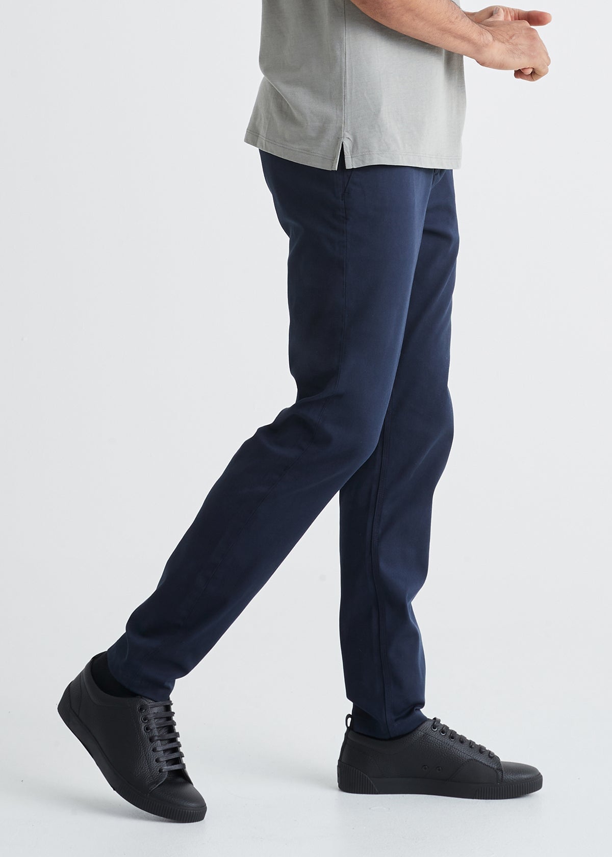 mens stretch deep blue chino pants side