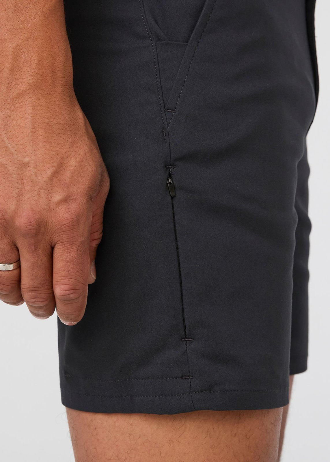 mens black golf shorts side zip pocket