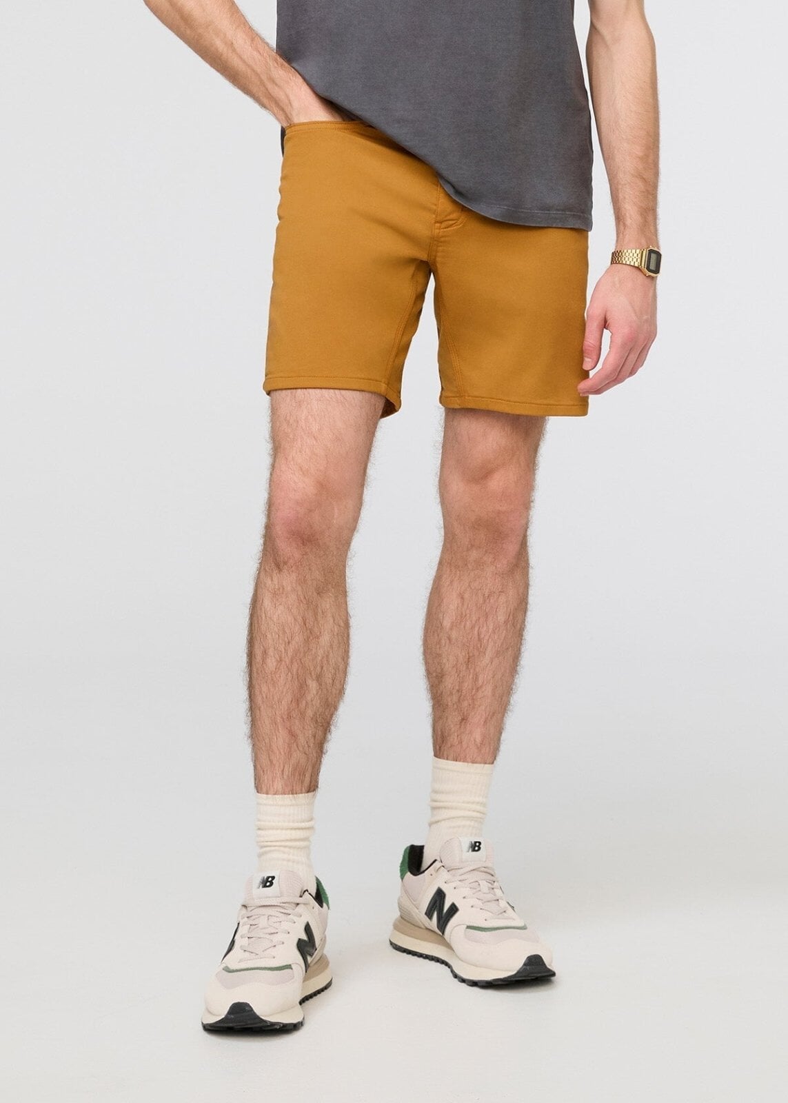 mens yellow slim fit performance short front