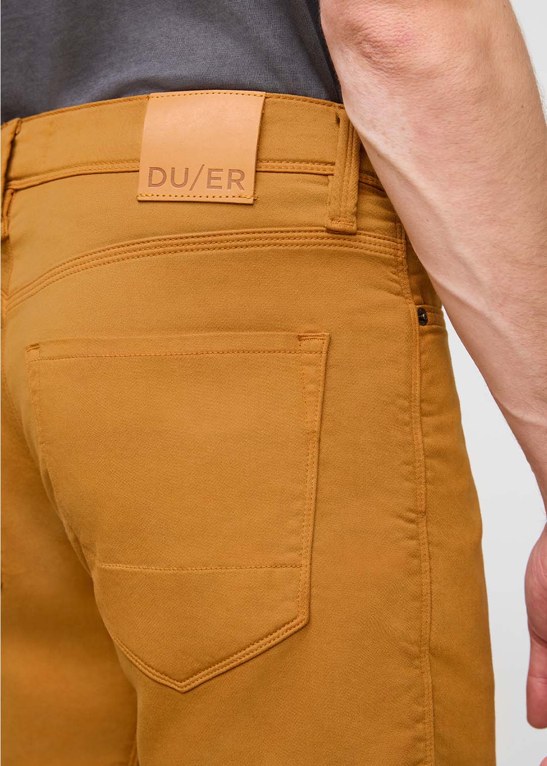 mens yellow slim fit performance short back pocket and patch detail
