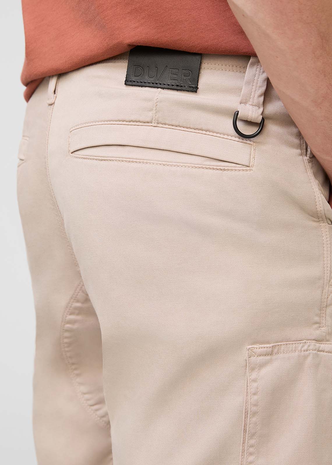 mens beige athletic adventure short back pocket and key ring