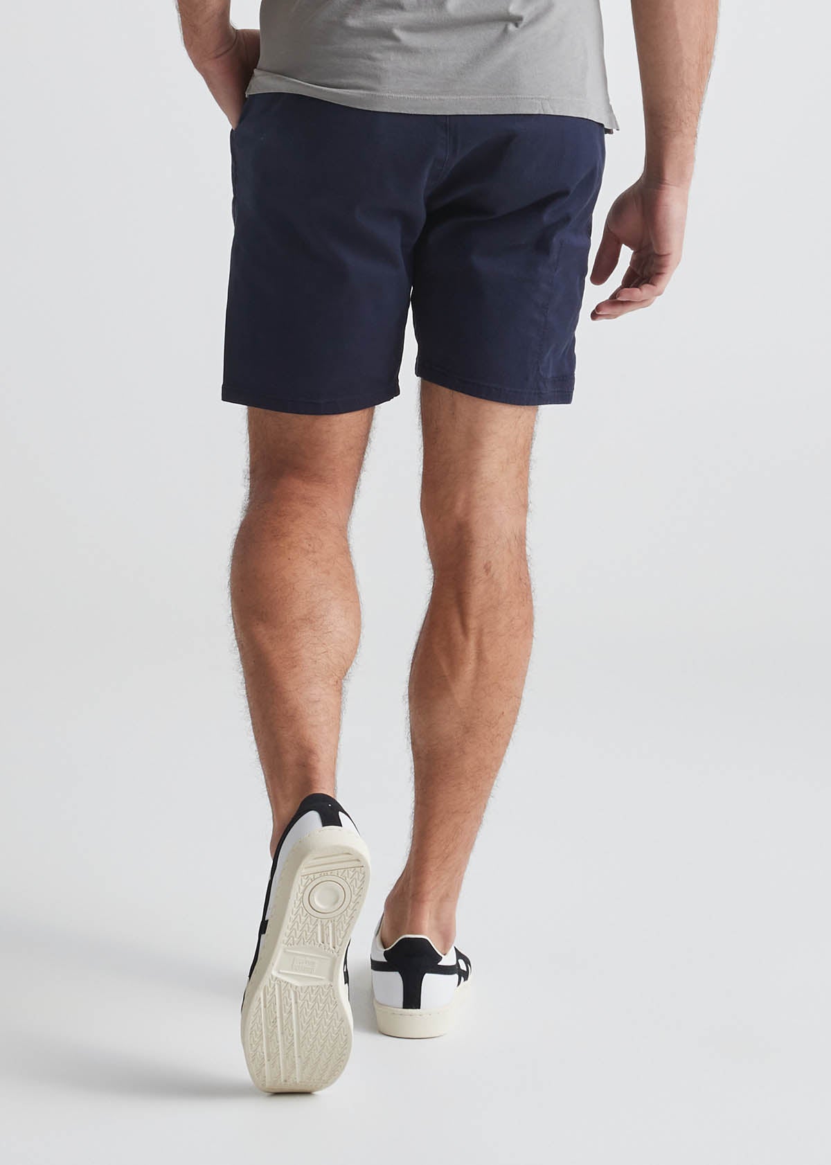 mens dark blue slim fit lightweight shorts back 7" inseam