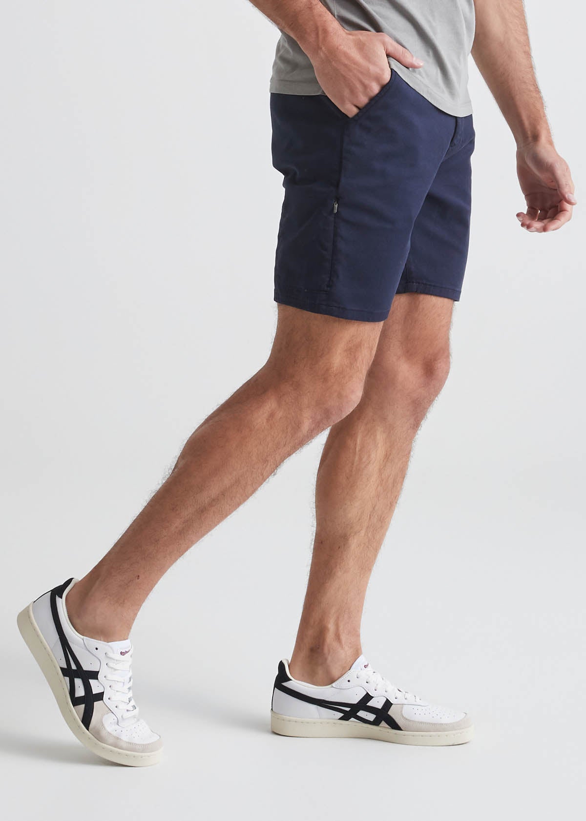 mens dark blue slim fit lightweight shorts side 7" inseam