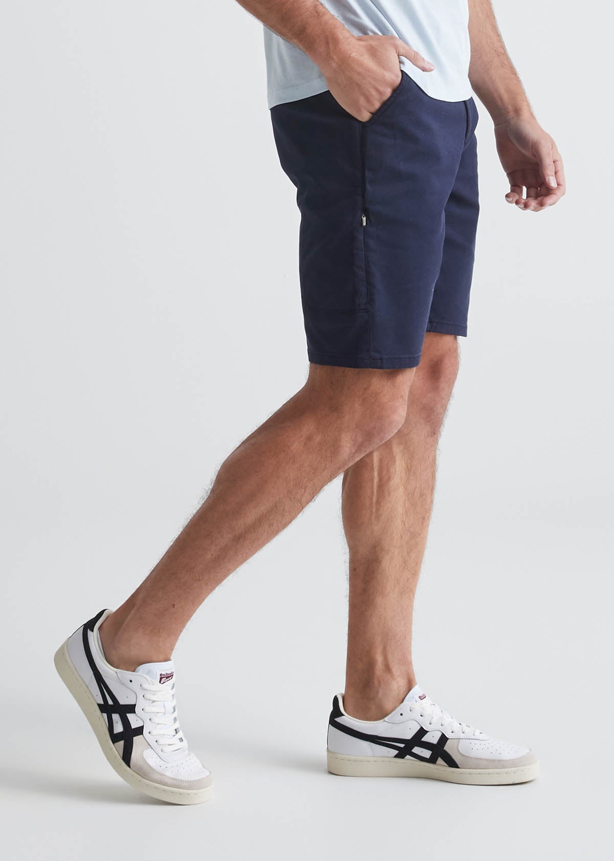 mens dark blue slim fit lightweight shorts side