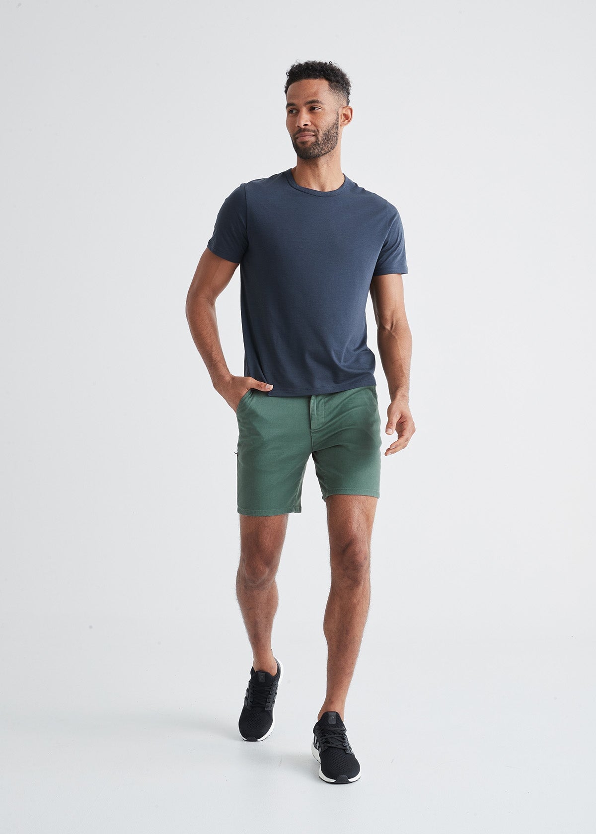 mens green lightweight shorts slim fit full body