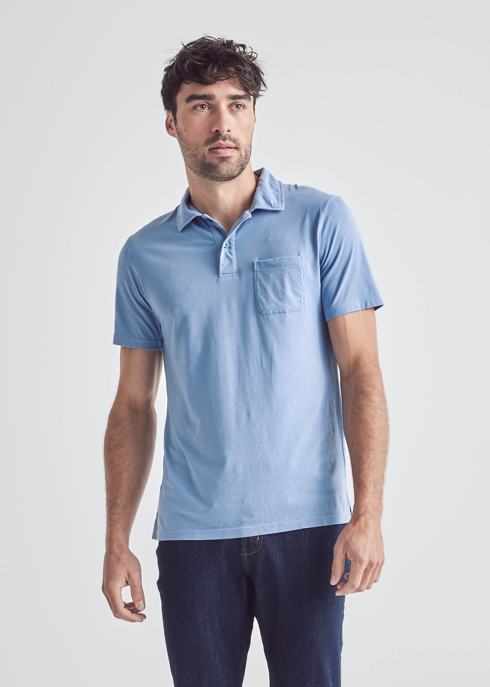 mens blue soft lightweight polo front